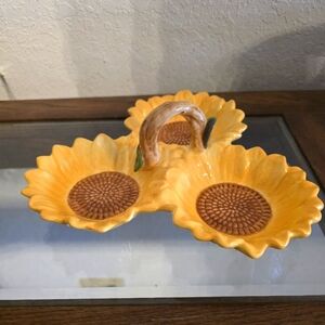 Hand Painted Sunflower Condiment Dish